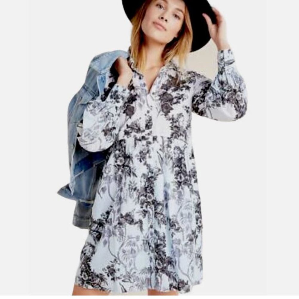 By Anthropologie Women's Lavinia Embroidered Shirtdress in Blue Size 2